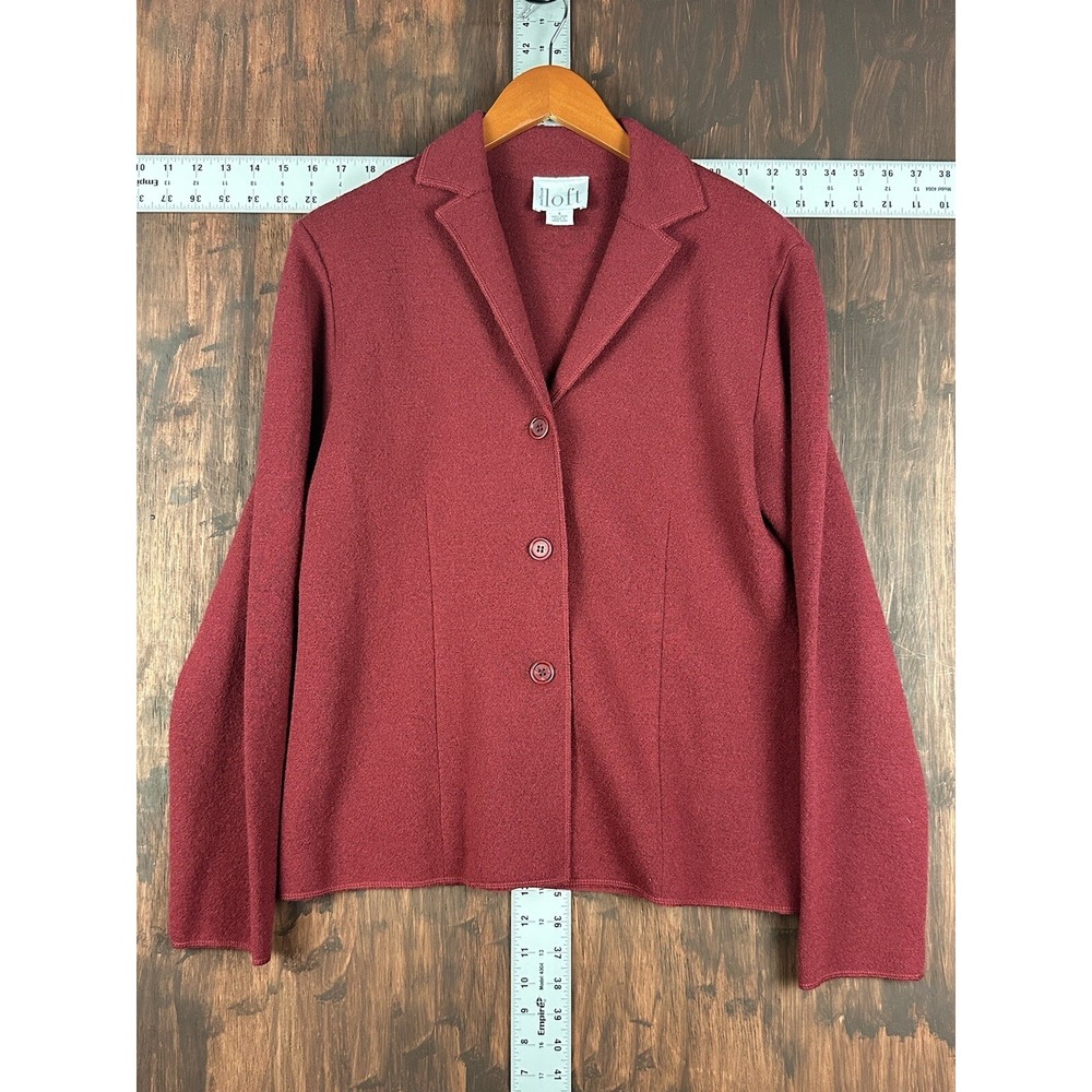 Ann Taylor LOFT 100% Wool Blend Sweater Jacket Red Womens Small Vintage 90s EUC